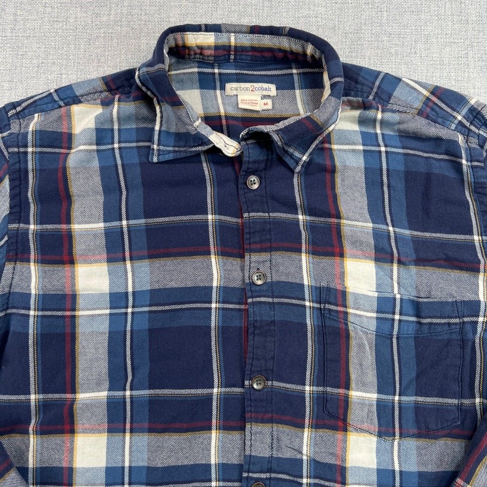 Carbon 2 Cobalt Mens Medium Plaid Flannel Long Sleeve Button Down Shirt Gorpcore